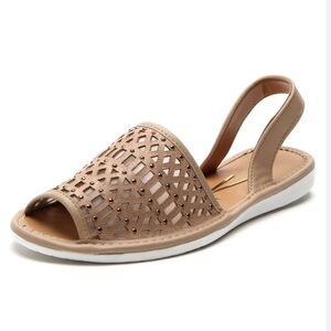 Vizanno Huarache Intricate Geometric Lasercut Studded Beige Slingback Sandals